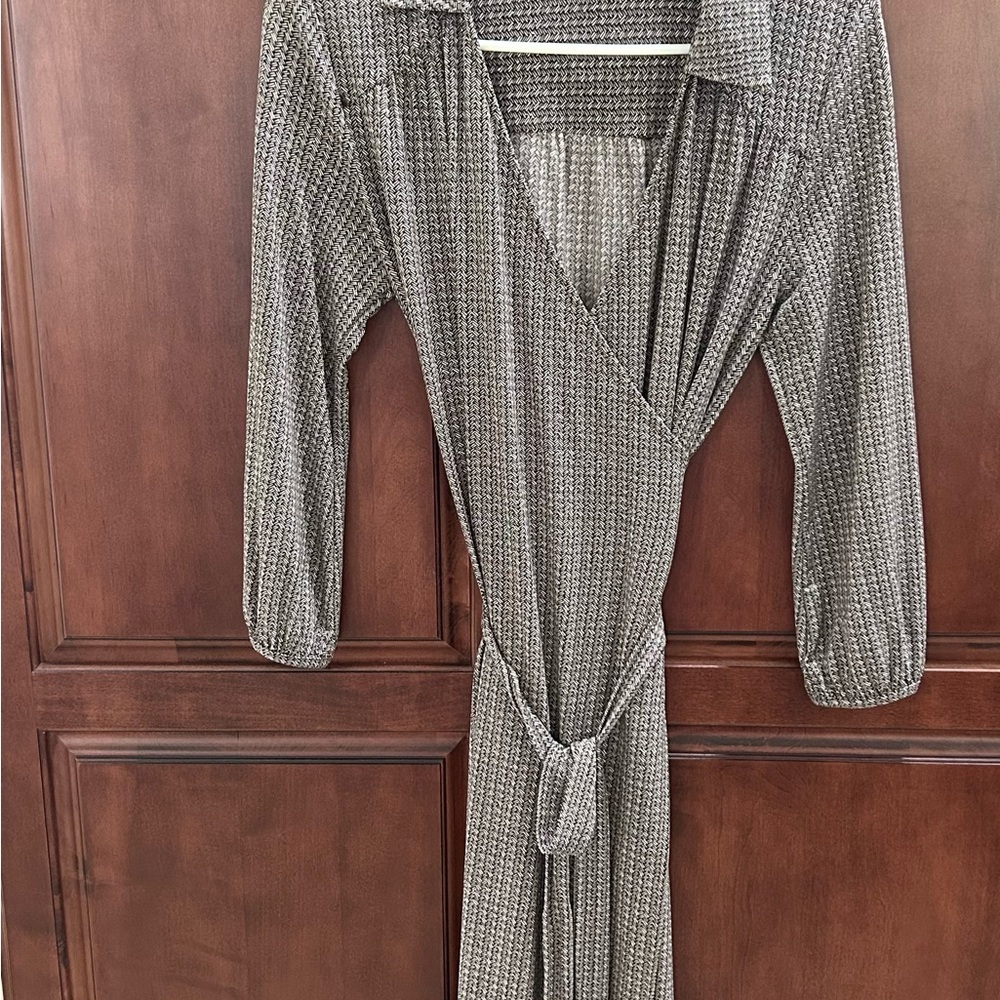 Brown Patterned Midi Wrap Dress